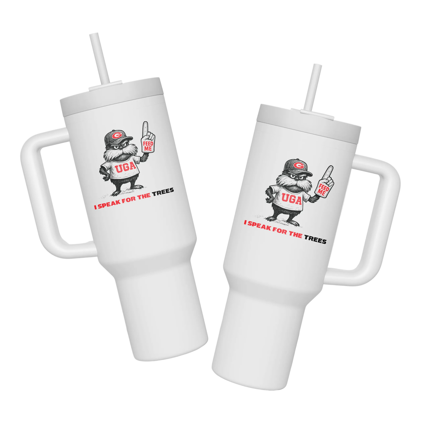 two white tumblers uga baseball i speak for the trees cartoon image