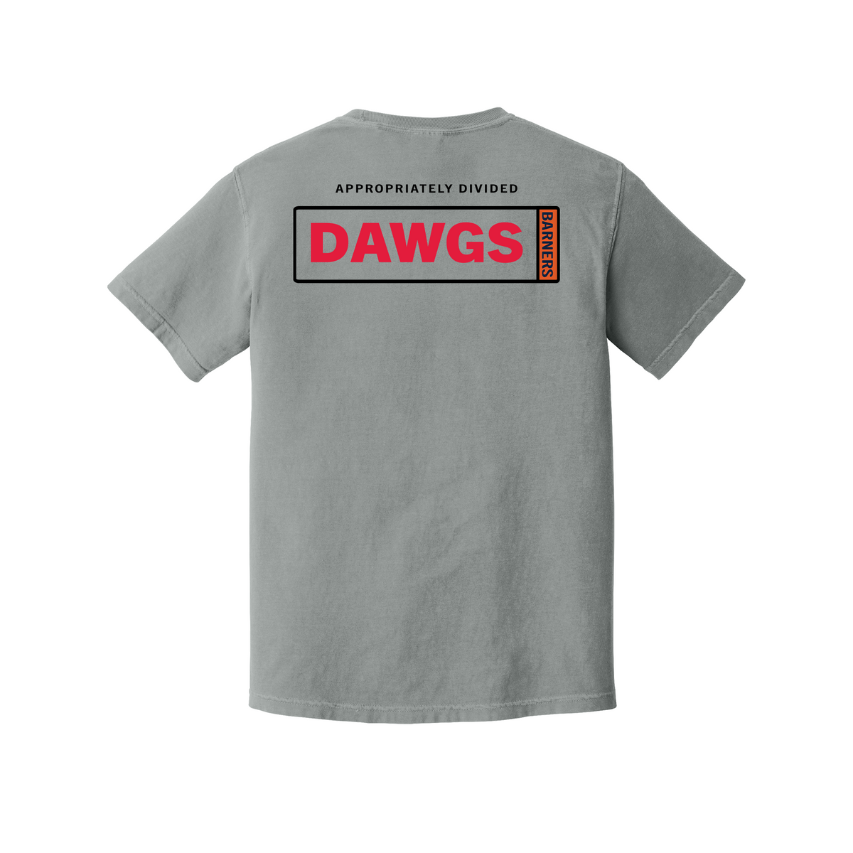 Appropriately Divided Dawgs and Barners Comfort Colors Granite T-shirt back mockup