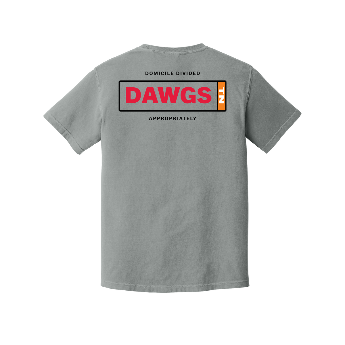 Domicile Divided Dawgs and Knoxville Comfort Colors Granite T-shirt back mockup
