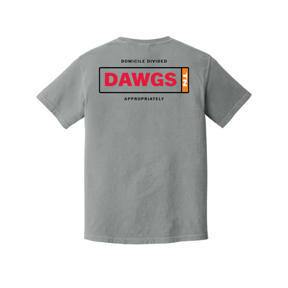 Domicile Divided Dawgs and Knoxville Comfort Colors Granite T-shirt back mockup