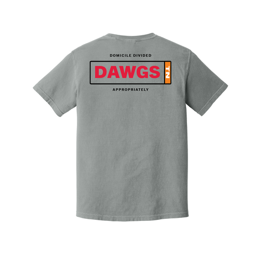 Domicile Divided Dawgs and Knoxville Comfort Colors Granite T-shirt back mockup