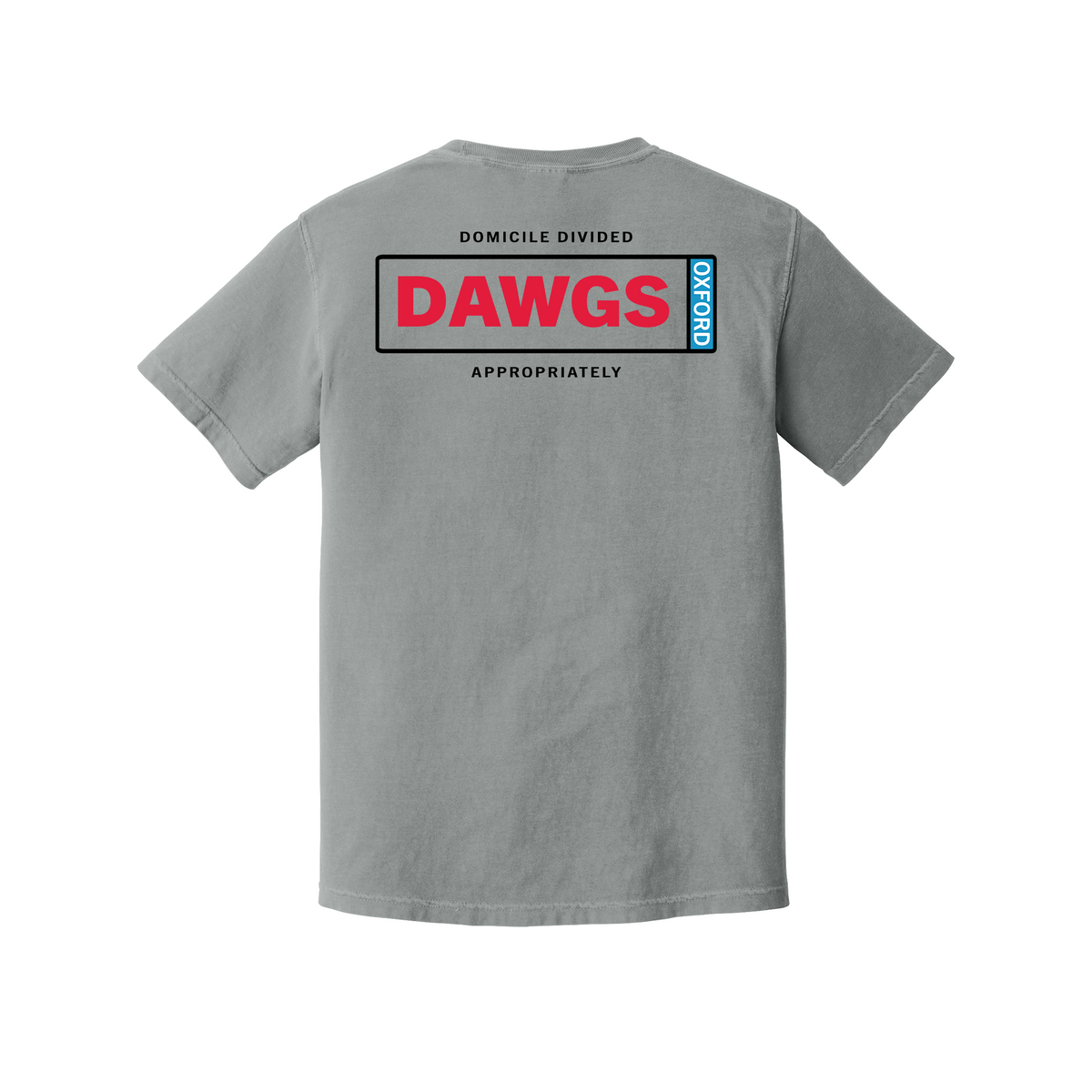 Domicile Divided Dawgs and Oxford Comfort Colors Granite T-shirt back mockup