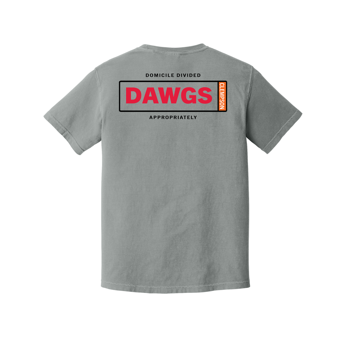 Domicile Divided Dawgs and Upstate Comfort Colors Granite T-shirt back mockup