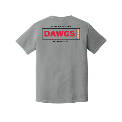 Domicile Divided Dawgs and Upstate Comfort Colors Granite T-shirt back mockup