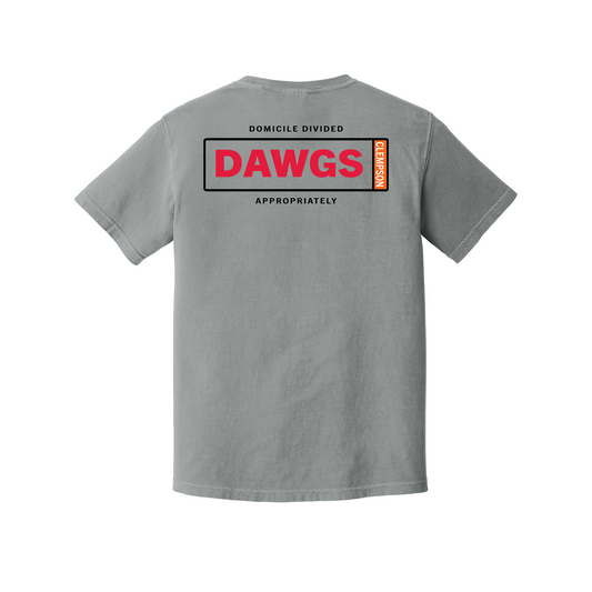 Domicile Divided Dawgs and Upstate Comfort Colors Granite T-shirt back mockup